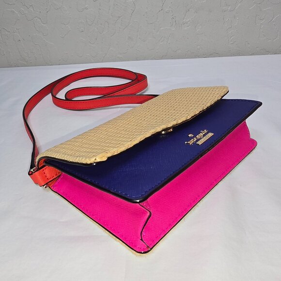 Kate Spade Cameron Street Arielle Straw & Saffiano Leather Crossbody Multicolor - Picture 1 of 13